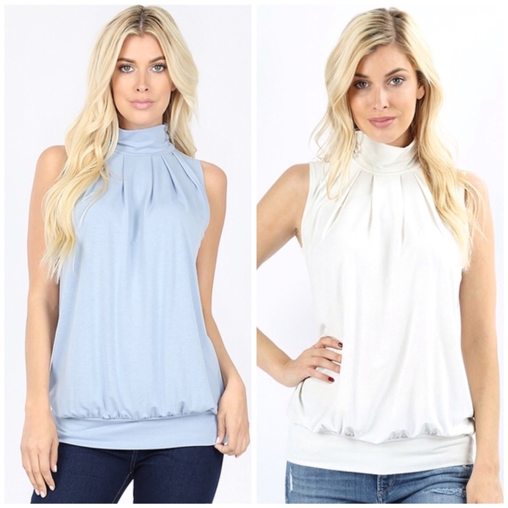 2-Pack Ash Blue High Neck Pleated Top
